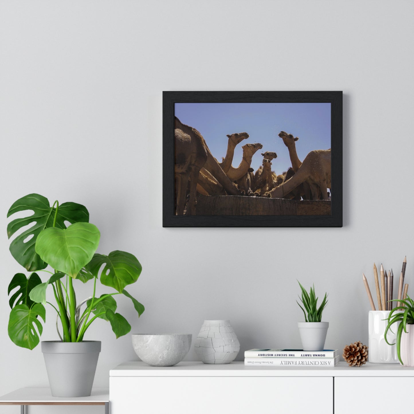 Wood-Framed Poster Camels by Abdilaahi Persia