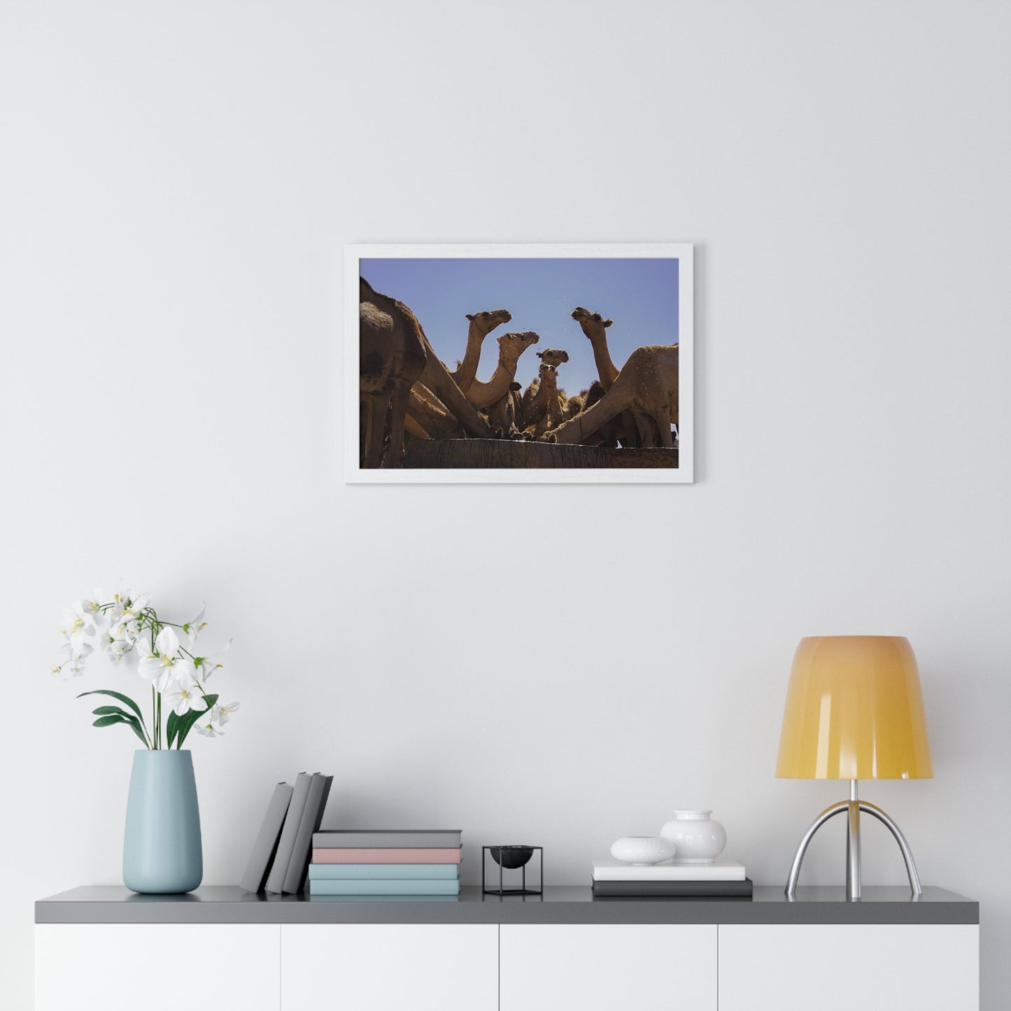 Wood-Framed Poster Camels by Abdilaahi Persia