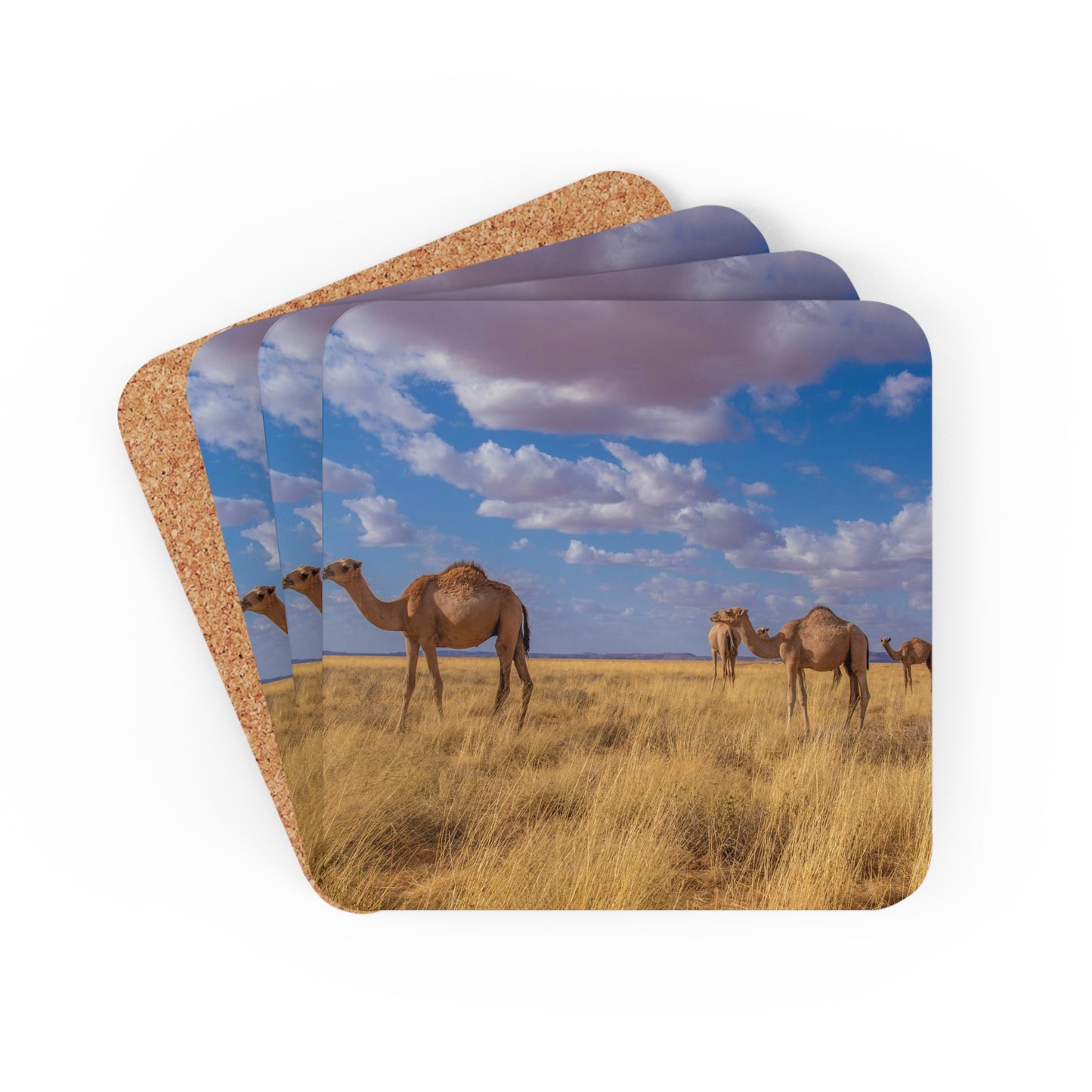 Corkwood Coaster Set - Camels by Abdilaahi Persia