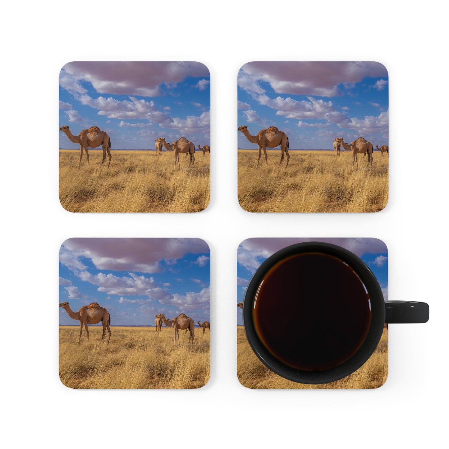 Corkwood Coaster Set - Camels by Abdilaahi Persia