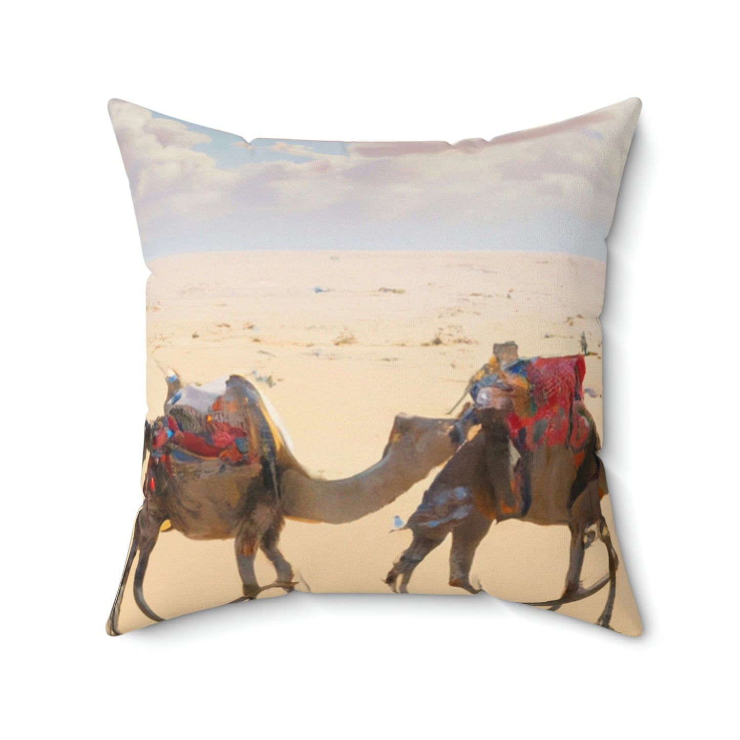 Spun Polyester Square Pillow - Camel Caravan